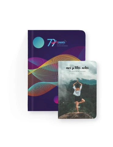 NOTEBOOK DOS CARRE COLLE - MIDI 150 x 210 mm - COUVERTURE 380g SATIMAT AVEC PELLICULAGE BRILLANT PAGES 1 ET 4 - BLOC INTERIEUR D
