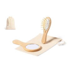 Set Dianex : Miroir et Brosse en Bois Naturel