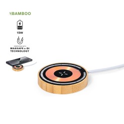 Chargeur Ming Sans Fil 15W avec Base en Bambou