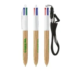 Stylo Écologique 4 Couleurs en Bois avec Lanière BIC®