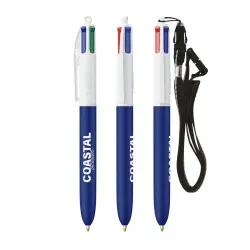Stylo personnalisé multicouleurs avec lanyard BIC® 4 Couleurs Soft