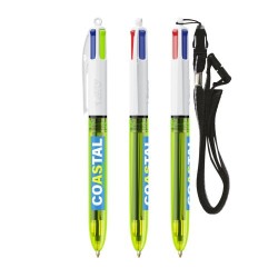 BIC® 4 Couleurs Fluo Bille + Lanyard : Pratique et Coloré