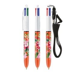 BIC® 4 Couleurs Fine bille + Lanyard - Stylo Multicouleur