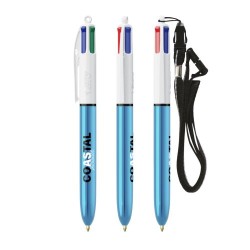 BIC® 4 Couleurs Shine Bille + Lanyard - Élégance et Praticité