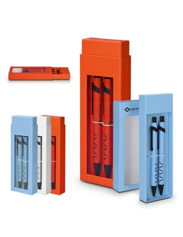 PARURE COFFRET CADEAU : 1 STYLO METAL ECRITURE BLEUE + 1 PORTE MINE