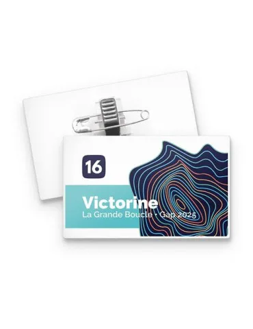 BADGE PLASTIQUE (PS) RECTANGLE 70x43 mm AVEC PINCE EPINGLE