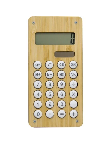 Calculatrice de poche écologique en bambou Thomas personnalisée pas cher