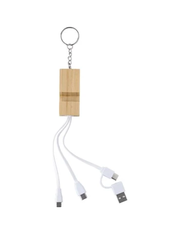Porte-clés publicitaire en bambou avec câble de charge USB-C - Sutton