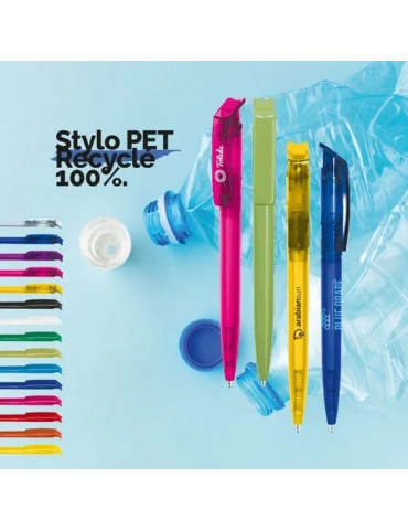 STYLO BILLE BLEUE CORPS ET CLIP PLASTIQUE EN MATIERE RECYCLEE rPET